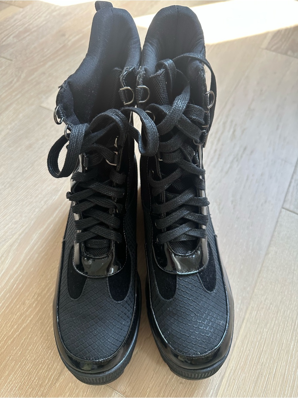 Women's Black Lace-Up High Top Boots